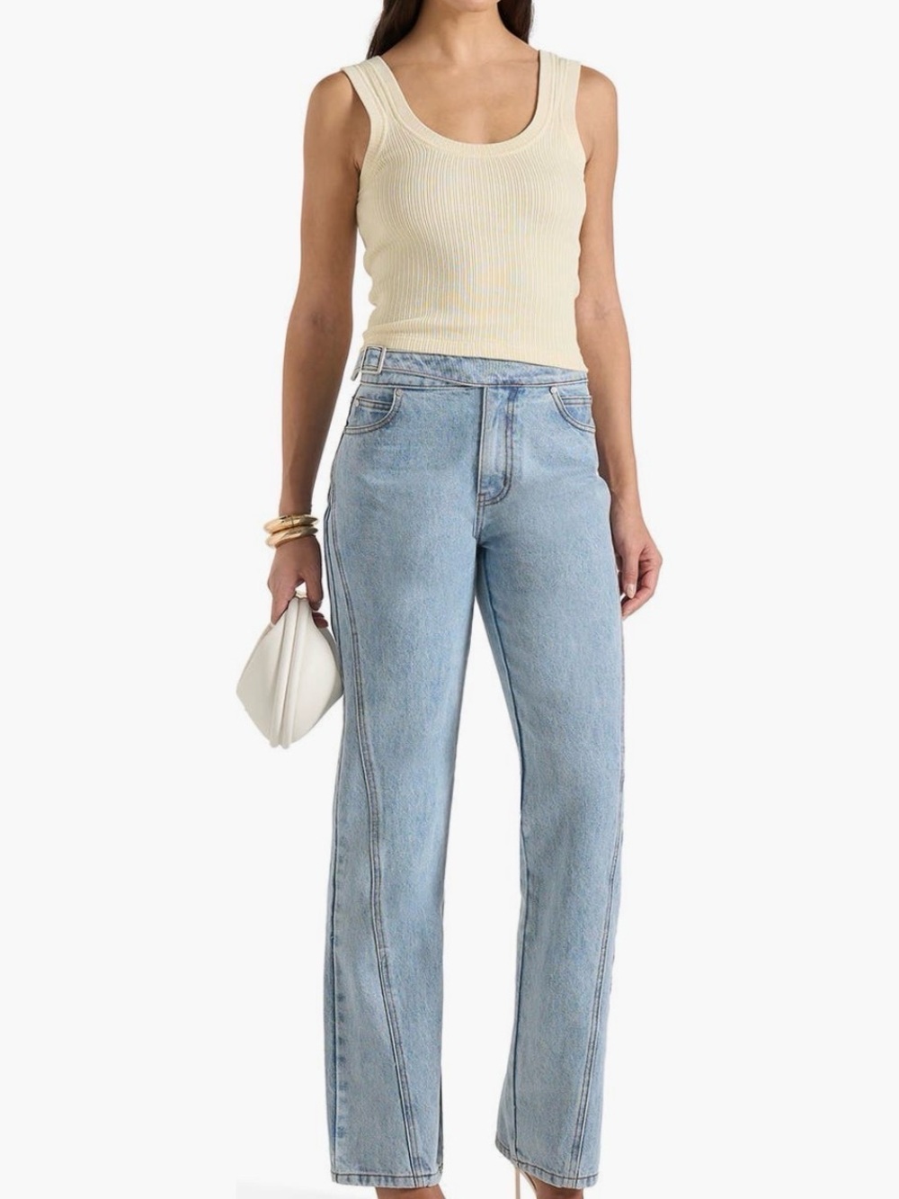 Maniere De Voir Pale Yellow Ribbed Scoop Tank Top